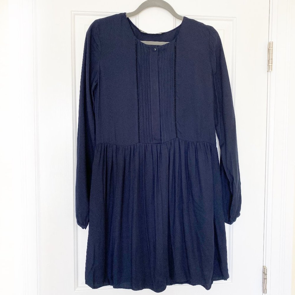 Zara Blue Button Long Sleeve Peasant Dress